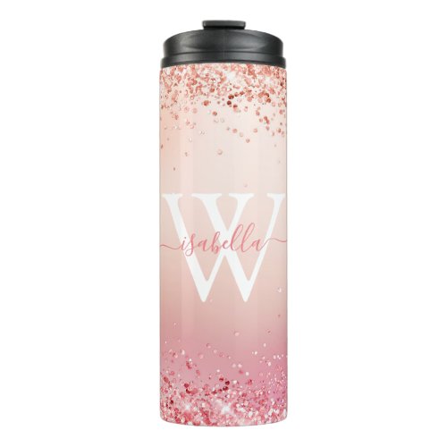 Rose Gold Glitter Elegant Monogram Thermal Tumbler