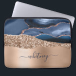 Rose Gold Glitter Elegant Monogrammed Navy Blue Laptop Sleeve<br><div class="desc">Elegant Chich Glitter Laptop Sleeve. Personalize with your name,  monogram,  initial or text. You can change text color and font style using the customize it further option. Please note the glitter effect is not real,  but just simulated.</div>