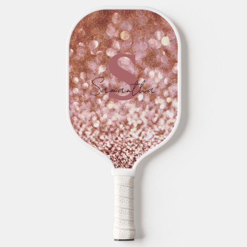 Rose Gold glitter elegant monogrammed Pickleball Paddle