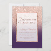 Rose gold glitter elegant purple grape Quinceañera Invitation (Front)