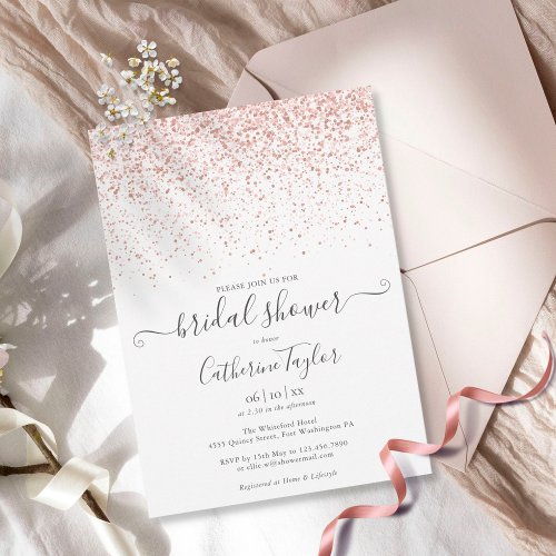 Rose Gold Glitter Elegant Script Bridal Shower Inv Invitation