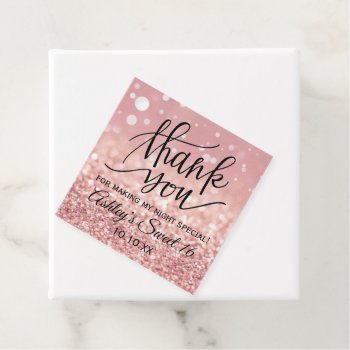 Rose Gold Glitter Elegant Sweet 16 Thank You Favor Tags by PurplePaperInvites at Zazzle
