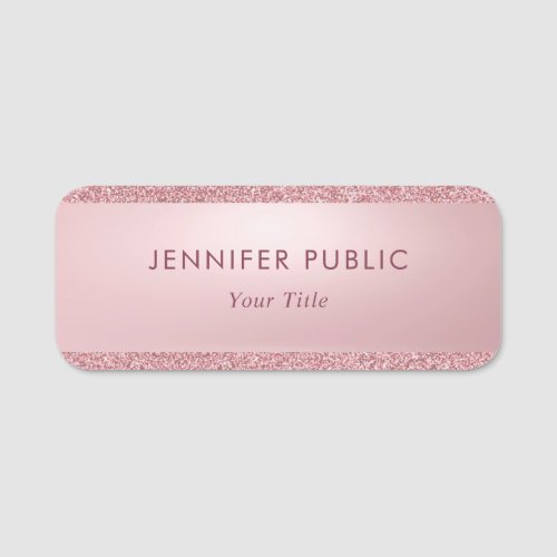Rose Gold Glitter Elegant Trendy Personalized Name Tag