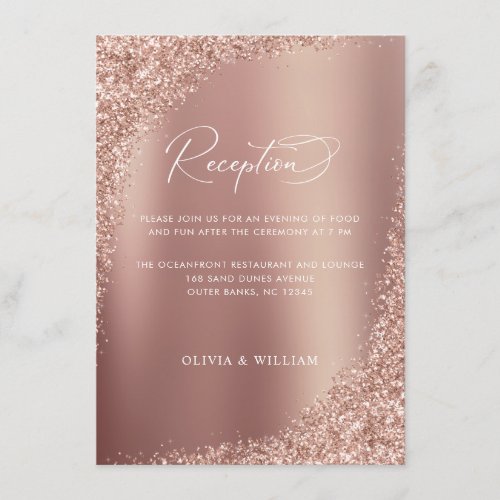 Rose Gold Glitter Elegant Wedding Reception Enclosure Card