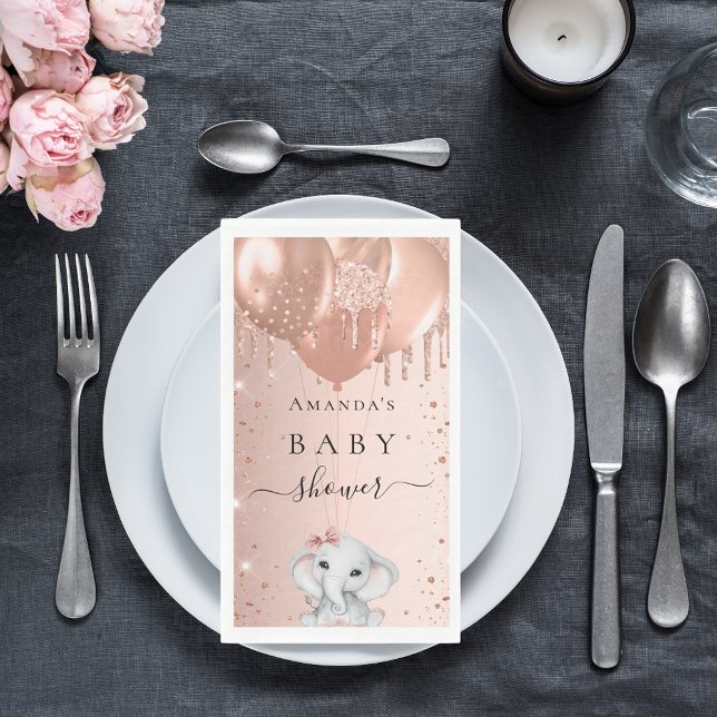 Rose gold glitter elephant balloons Baby Shower Paper Guest Towels (Creator Uploaded)