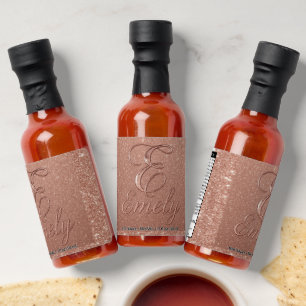 Rose Gold Glitter Emely Hot Sauce Bottle Favors