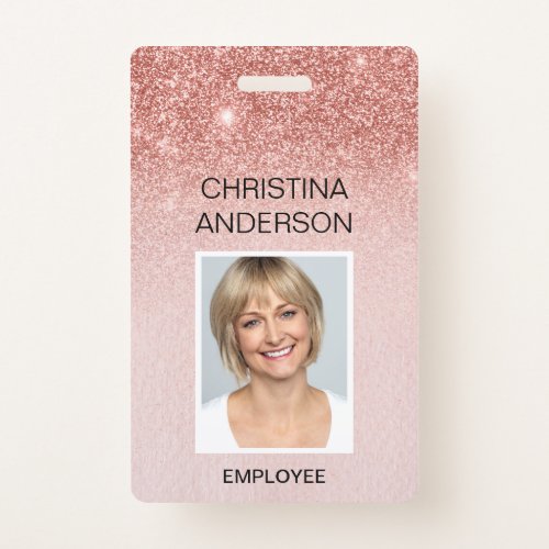 Rose Gold Glitter Employee  _ Name Photo Corporate Badge