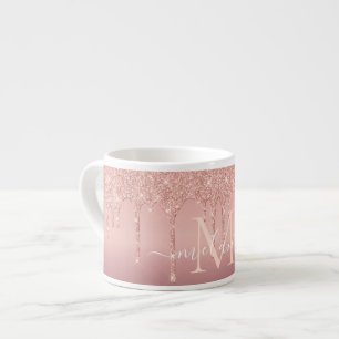 Rose Gold Glitter Espresso Cup Custom Name Letter