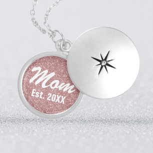 Rose Gold Glitter Est Date – New Mom Locket Necklace
