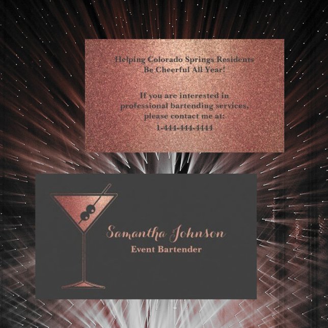 Rose Gold Glitter Event Bartender Business Card (Creator Uploaded)