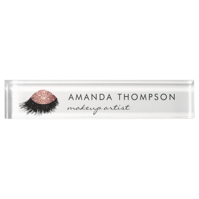 Rose Gold Glitter Eye Desk Name Plate (Front)