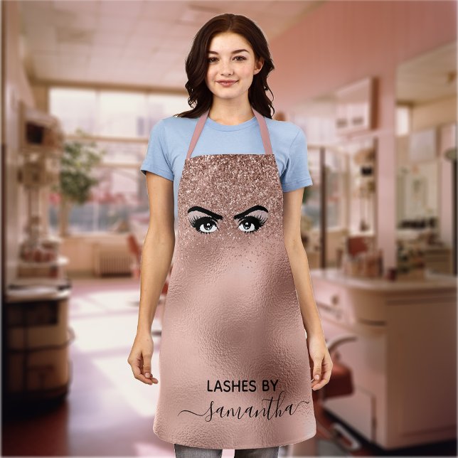 Rose Gold Glitter Eye Eyelash Handwritten Monogram Apron (Creator Uploaded)