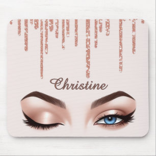 Rose Gold Glitter Eye Makeup Desk Pad Mouse Pad