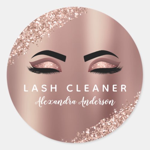 Rose Gold Glitter Eyelash Extension Cleaner Classic Round Sticker