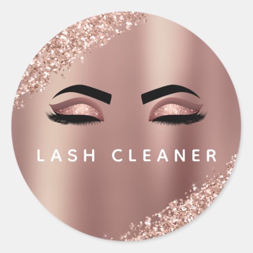 Rose Gold Glitter Eyelash Extension Cleaner Classic Round Sticker