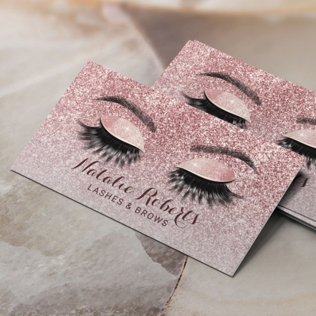 Rose Gold Glitter Eyelash Extensions Beauty Salon Business Card (Creator Uploaded)