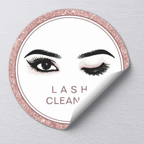 Rose Gold Glitter Eyelash Extensions Lash Cleaner Classic Round Sticker