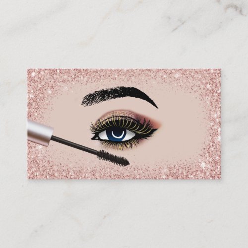 Rose Gold Glitter Eyelash Extensions Makeup Artist Business Card