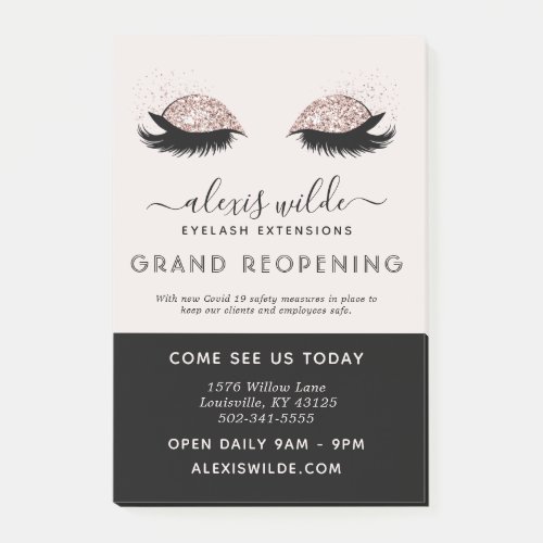 Stationery 14 Rose Gold Glitter Eyelashes Grand Opening Salon Post-It Notes