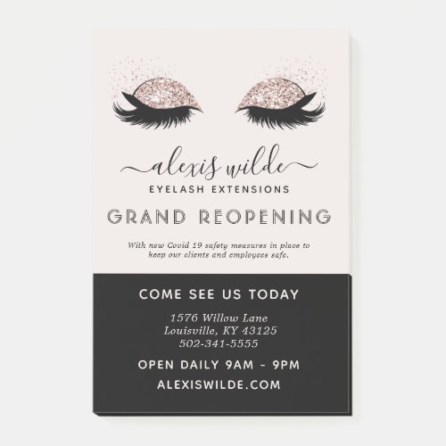 Rose Gold Glitter Eyelashes Grand Opening Salon Post-It Notes