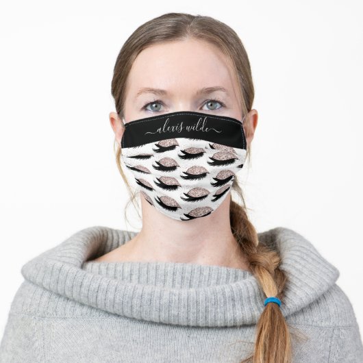 Rose Gold Glitter Eyelashes Personalized Salon Adult Cloth Face Mask (Worn)
