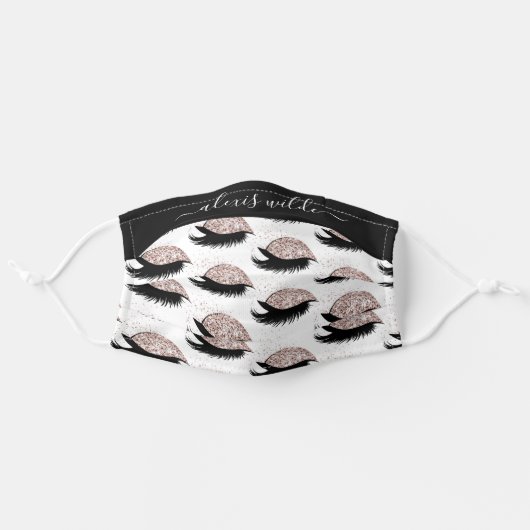 Rose Gold Glitter Eyelashes Personalized Salon Adult Cloth Face Mask (Front, Unfolded)