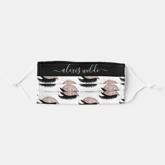 Rose Gold Glitter Eyelashes Personalized Salon Adult Cloth Face Mask (Front, Folded)