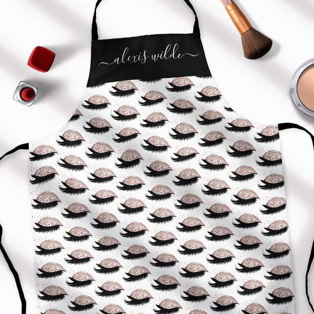 Rose Gold Glitter Eyelashes Personalized Salon Apron (Creator Uploaded)