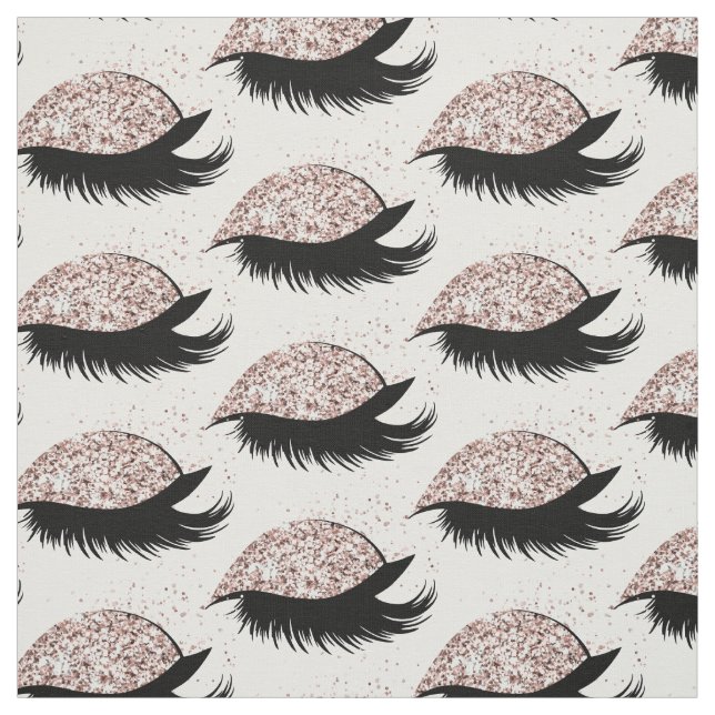 Rose Gold Glitter Eyelashes Salon Pattern Fabric (Swatch)