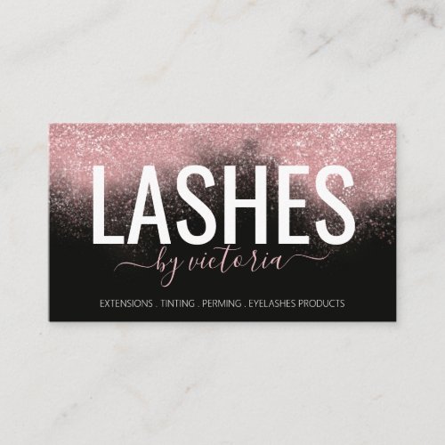 Rose Gold Glitter Eyelashes Technician Black Pink Business Card