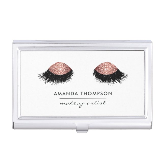 Rose Gold Glitter Eyes Business Card Case (Front)