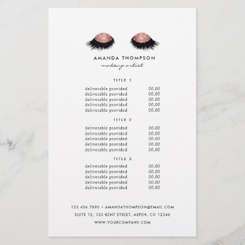 Rose Gold Glitter Eyes Pricing  Services Flyer