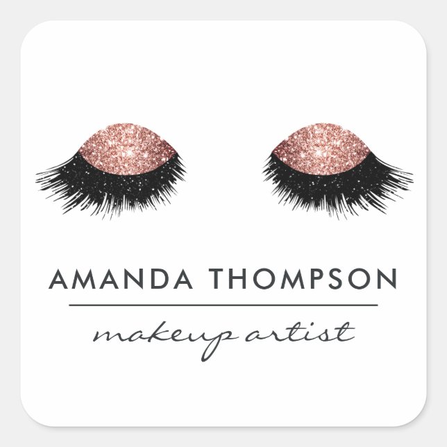 Rose Gold Glitter Eyes Square Sticker (Front)