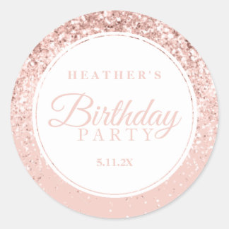 Rose Gold Glitter Fab Birthday Party Classic Round Sticker