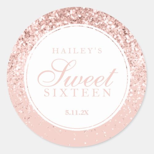 Rose Gold Glitter Fab Sweet Sixteen Classic Round Sticker