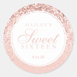 Rose Gold Glitter Fab Sweet Sixteen Classic Round Sticker