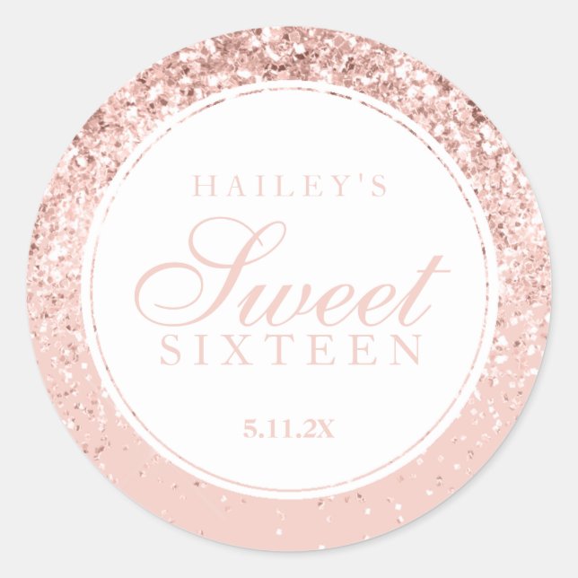 Rose Gold Glitter Fab Sweet Sixteen Classic Round Sticker (Front)