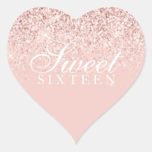 Rose Gold Glitter Fab Sweet Sixteen Heart Sticker