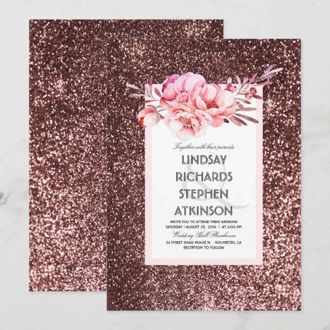 Rose Gold Glitter Fabulous Chic Vintage Wedding Invitation (Front/Back)