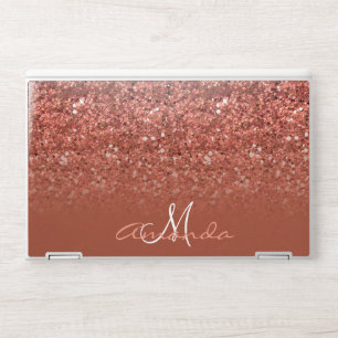 Rose Gold Glitter Fading Personalized Monogram HP Laptop Skin