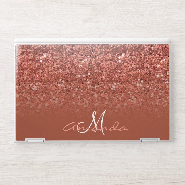 Rose Gold Glitter Fading Personalized Monogram HP Laptop Skin (Front)