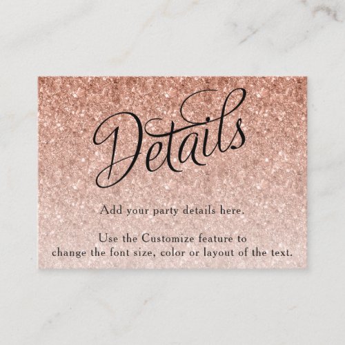 Rose Gold Glitter Fancy Script Detail Enclosure Card
