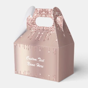 Rose Gold Glitter Favor Boxes Personalized Text
