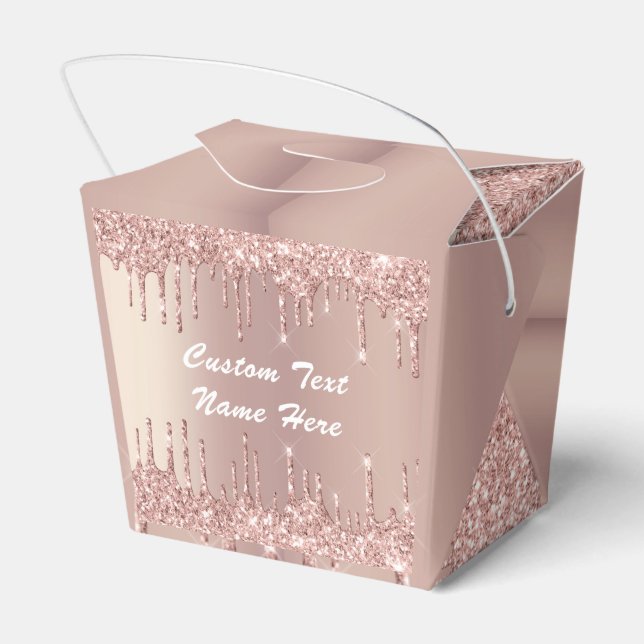 Rose Gold Glitter Favor Boxes Personalized Text (Back Side)