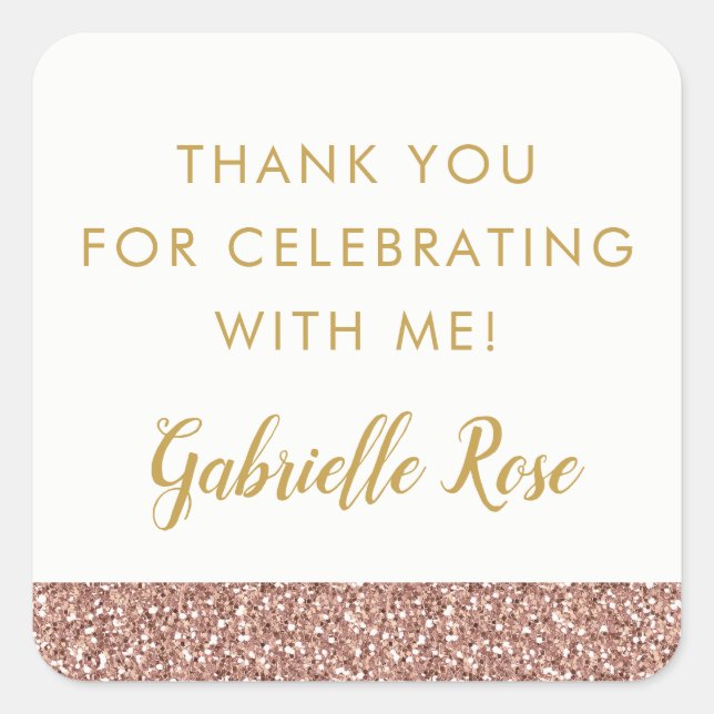 Rose Gold Glitter Favor Label Sticker (Front)
