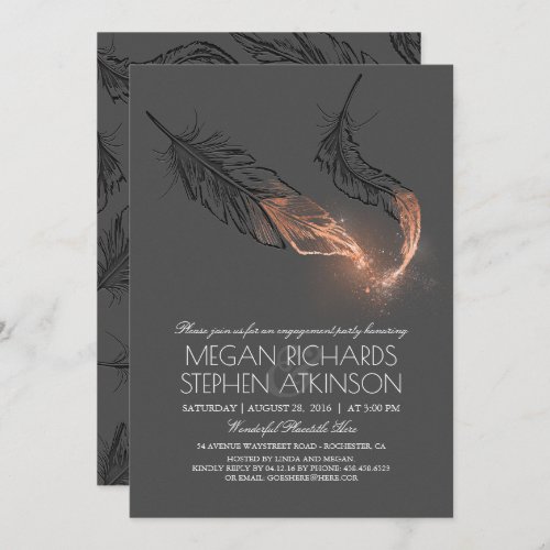 Rose Gold Glitter Feathers Engagement Party Invitation