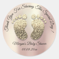 Rose Gold Glitter Feet Baby Shower Favor Thank Classic Round Sticker