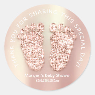 Rose Gold Glitter Feet Baby Shower Favor Thank Classic Round Sticker