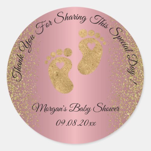 Rose Gold Glitter Feet Baby Shower Favor Thank Classic Round Sticker