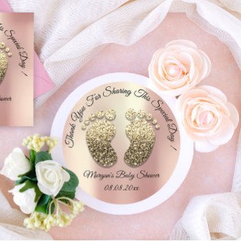 Rose Gold Glitter Feet Baby Shower Favor Thank Classic Round Sticker by luxury_luxury at Zazzle